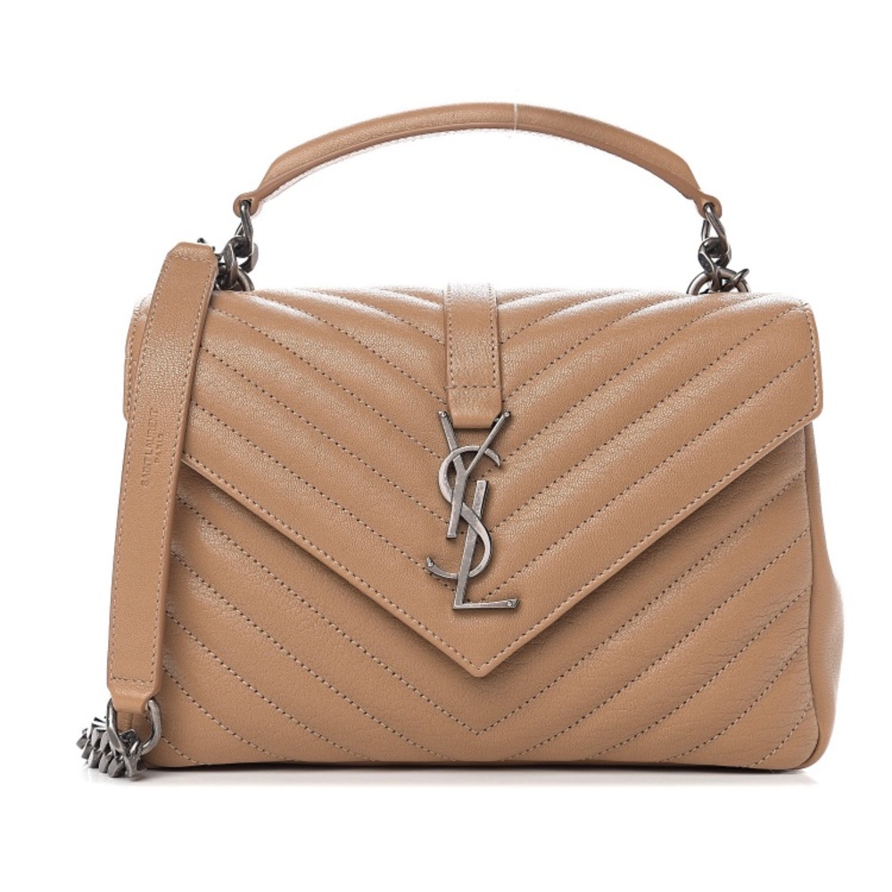 Saint Laurent YSL College Medium Taupe Beige Tan